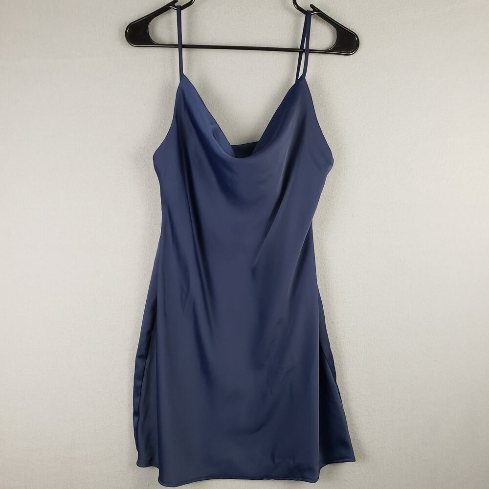 Urban Outfitters Size M Mallory‎ Cowl Slip Dress Navy Blue Satin Hoco Party NWT